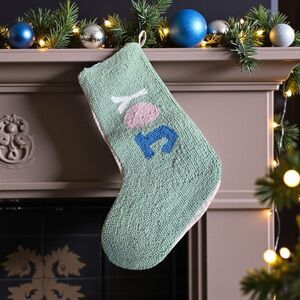 Ampersand Hook Wool Christmas Stocking. 20” JOY